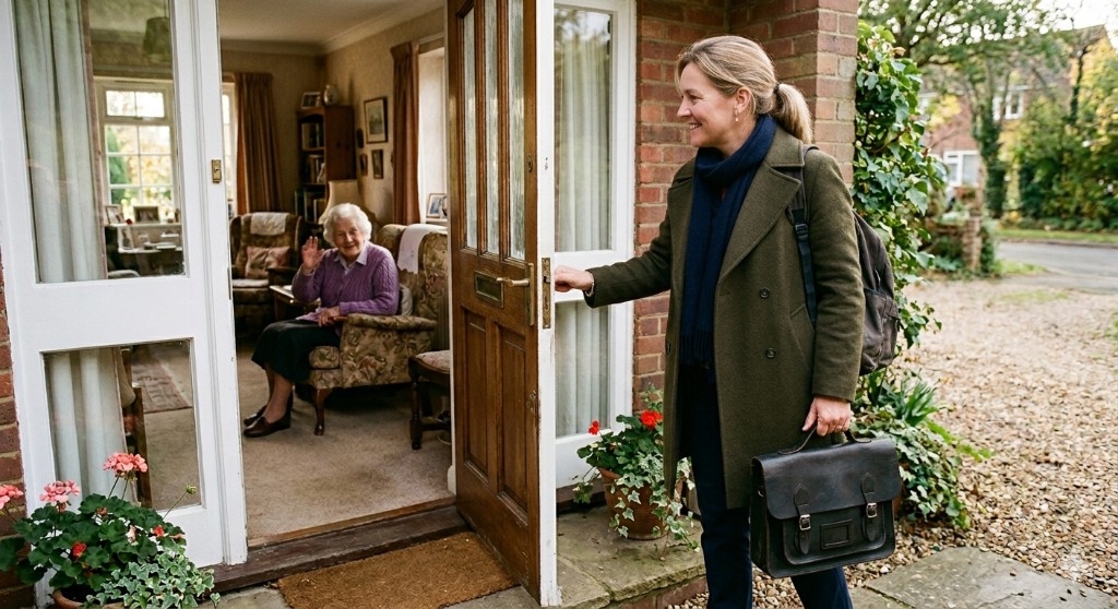 Carer arriving at client home for a homecare visit