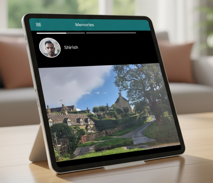 BondNow device on a table showing memories