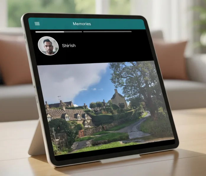 BondNow device on a table showing memories